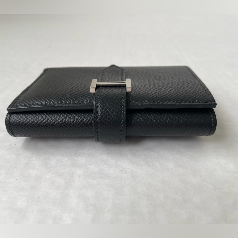 Hermes Black Pebbled Leather Bearn Compact Tri-Fold Wallet Palladium Hardware - Picture 3 of 16